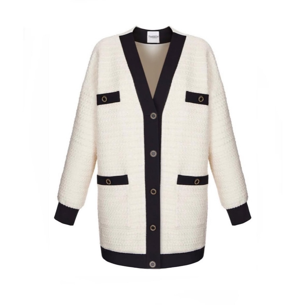 Cream and Black Cardigan Sweater - Parisian-inspired cardigan One Size